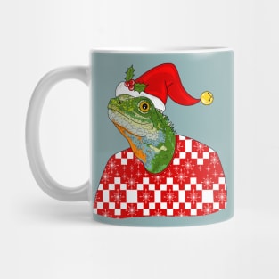 Christmas Sweater Lizard With Blue Background Mug